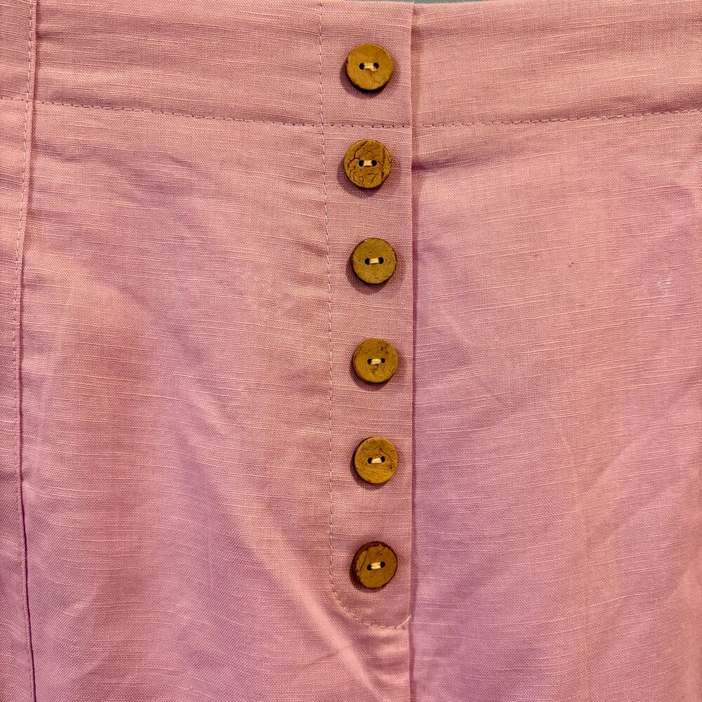 Purple High Waisted Wide Leg Linen Blend Pants Button Fly Crop Trousers, 2XL - Picture 2 of 7